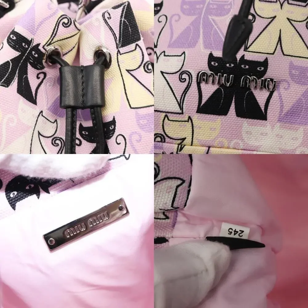 Miu Miu Canvas Madras Cat Drawstring Pouch Pink